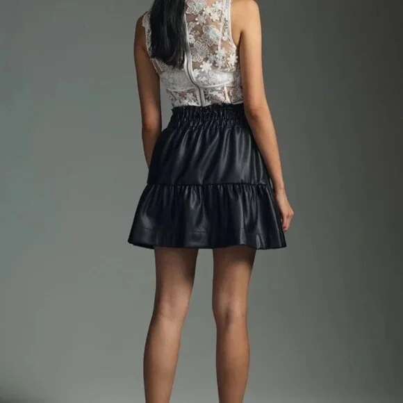 Anthropologie ~ Faux Leather Mini Skirt Black Lined Vegan Leather - Picture 4 of 5